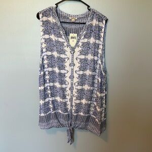 Lucky Brand blue and white button down sleeveless shirt